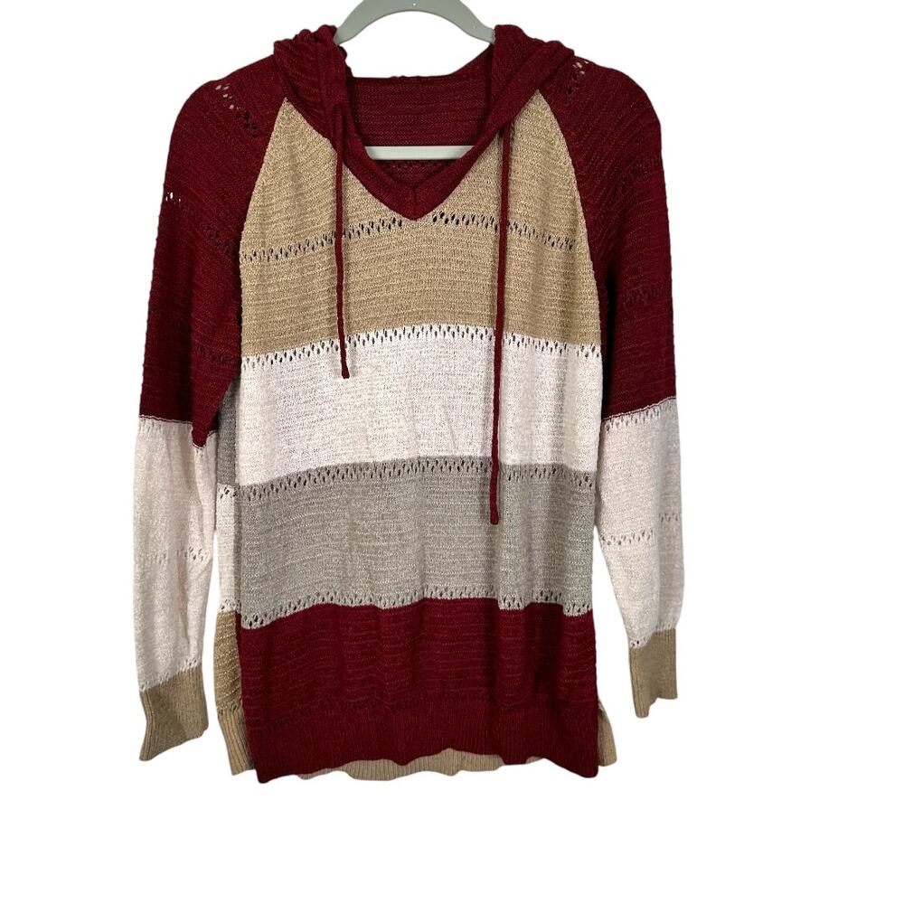 Burgundy Brown White Gray Color Block Hoodie Size XL